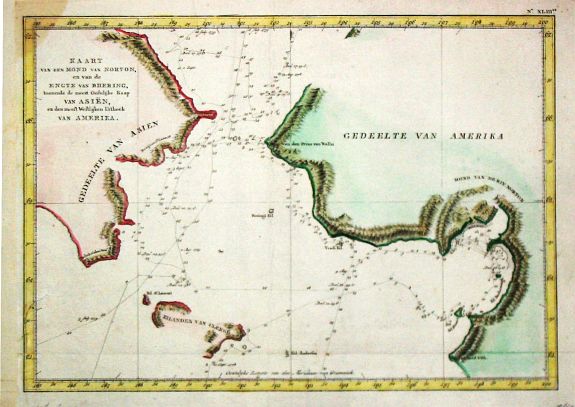 Cook, J., Kaart van den Mond van Norton en van de Engte van Behring. Plus 2 maps / prints of the same area., antique map, old maps
