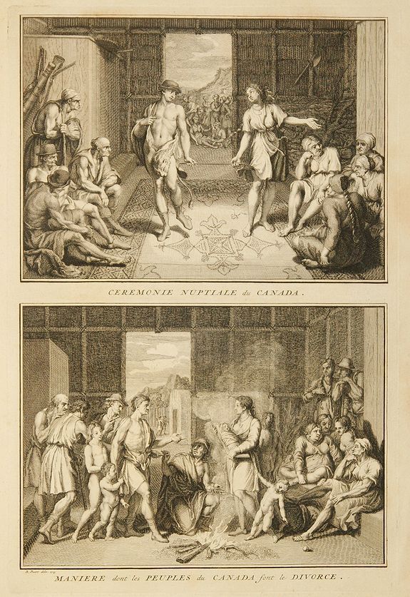 PICART, B., Ceremonie nuptiale du Canada / Maniere dont les peuples du canada font le divorce., antique map, old maps