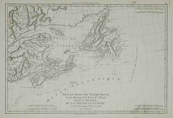 BONNE, R., Isle et Banc de Terre-Neuve, Isle Royale et Isle St. Jean, …, antique map, old maps