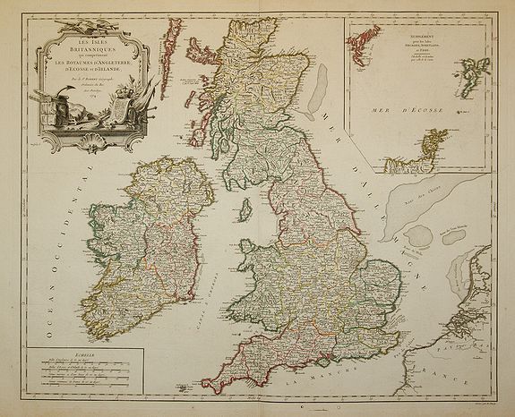 ROBERT DE VAUGONDY, G., Les Isles Britanniques …, antique map, old maps