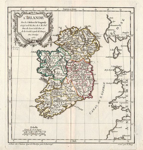 ROBERT DE VAUGONDY, G., L\'Irlande., antique map, old maps