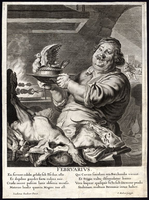 Theodor Dirck Matham, Depiction of a cook in his kitchen., antique map, old maps