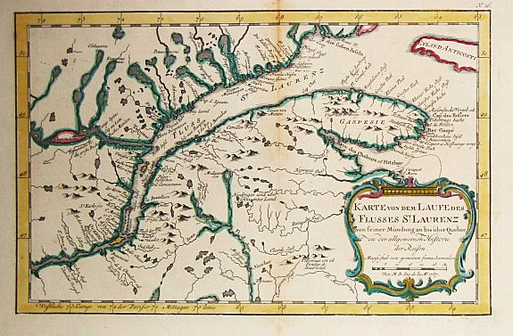 BELLIN, J., Karte von dem laufe des Flusses St. Laurenz von seiner Mündung an bis über Quebec. 1757., antique map, old maps