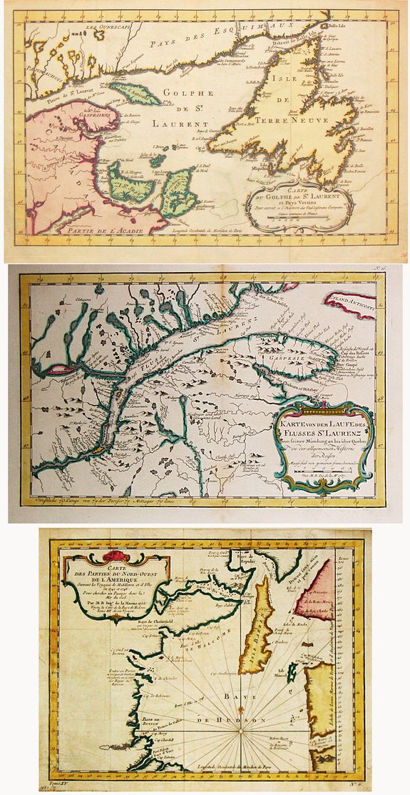 Bellin, J.N., Carte des Parties du Nord-Ouest de l' Amerique./Carte des Parties du Nord-Ouest de l' Amerique. / Carte du Golphe de St. Laurent et Pays Voisins. / 3 maps by Bellin, antique map, old maps