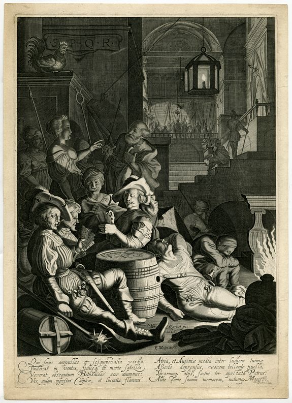 Willem Outgerz. Akersloot, The denial of the apostle Peter., antique map, old maps