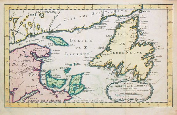 Bellin, J.N., Carte du Golphe de St. Laurent et Pays Voisins., antique map, old maps
