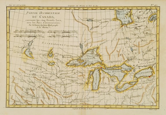BONNE,R., Partie Occidentale du Canada, contenant les cinq Grands Lacs?, antique map, old maps