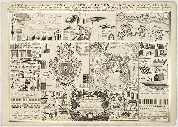 COVENS, J. / MORTIER, C., Krygs Ingenieurs en Artillerie Tafel, in welke de voornaamste benamingen zoo wel der Meetkunde, Vestingbouw, Oorlogsgereedschappen, Vuurwerken; als ook ..., antique map, old maps