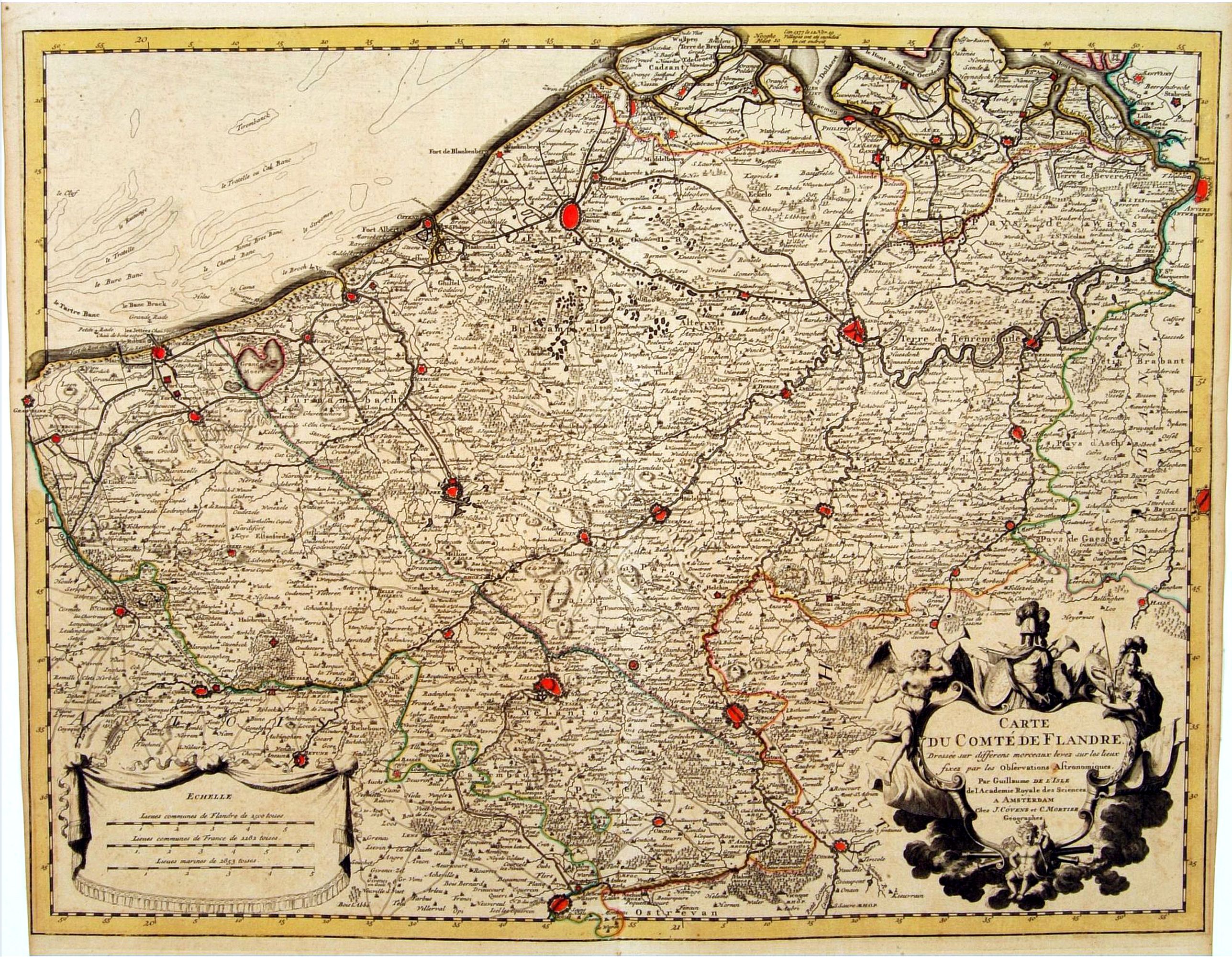 COVENS, J. / MORTIER, C., Carte du Comté de Flandre, Dressée sur differens. . ., antique map, old maps