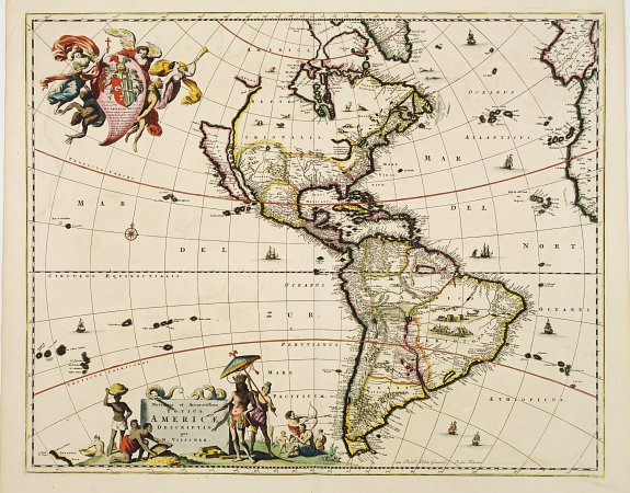 VISSCHER, N., Novissima et Accuratissima Totius Americae Descriptio., antique map, old maps