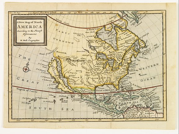 MOLL,H., A new map of North America according to the newest observations.., antique map, old maps