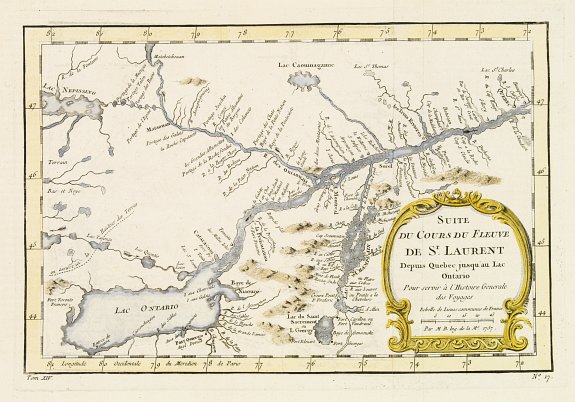 BELLIN,J.N., Suite du Cours du Fleuve de St.Laurent..Ontario., antique map, old maps