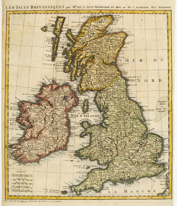 DE L'ISLE, G., Les Isles Britanniques par Mr. De L'Isle. Geographe du Roy &c., antique map, old maps