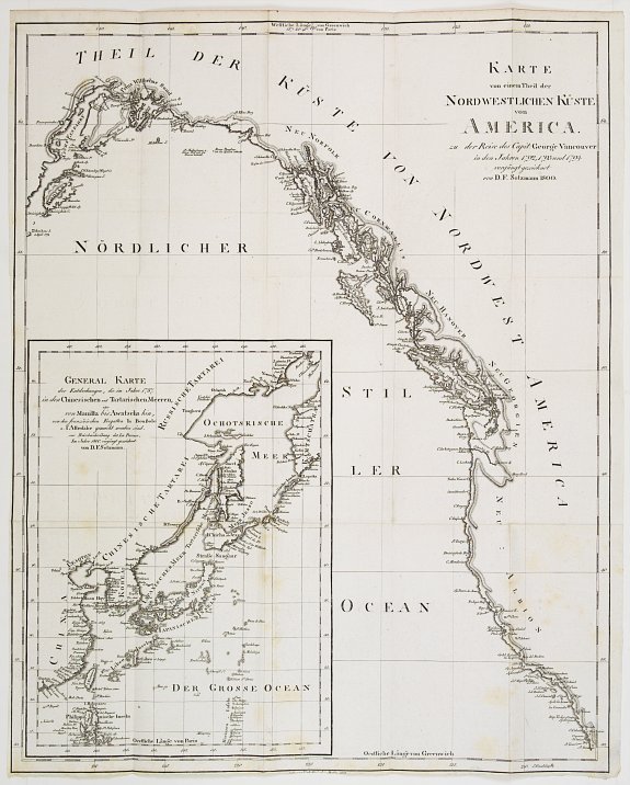 SOTZMANN, D.F., Karte von einem theil der Nord westlichen Küste von America.., antique map, old maps