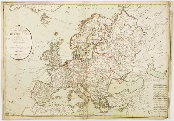 BASSET, Carte générale de Europe, ou L'on voit le départ et le retour du Captaine Cook, dans ses différens Voyages., antique map, old maps