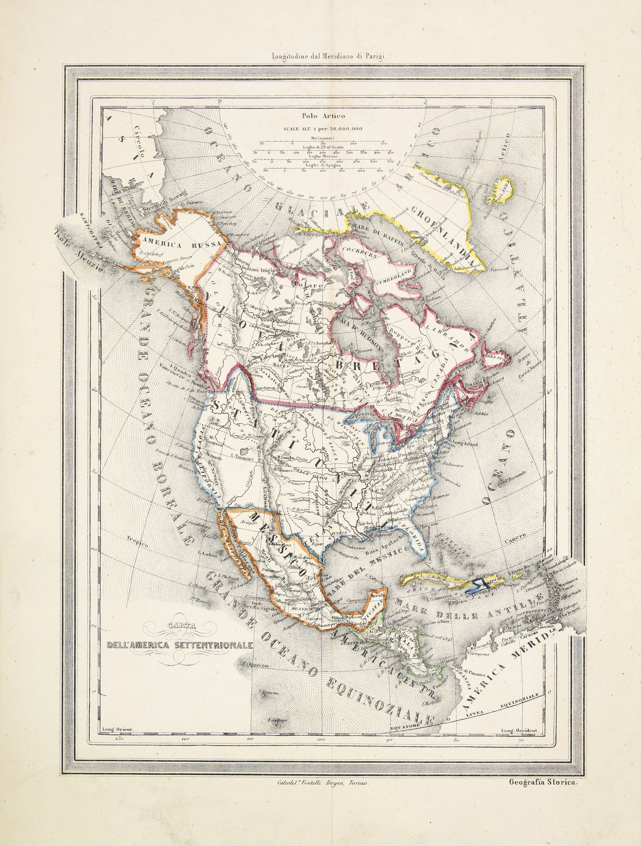 DOYEN,Fr., Carta dell' America settentrionale., antique map, old maps