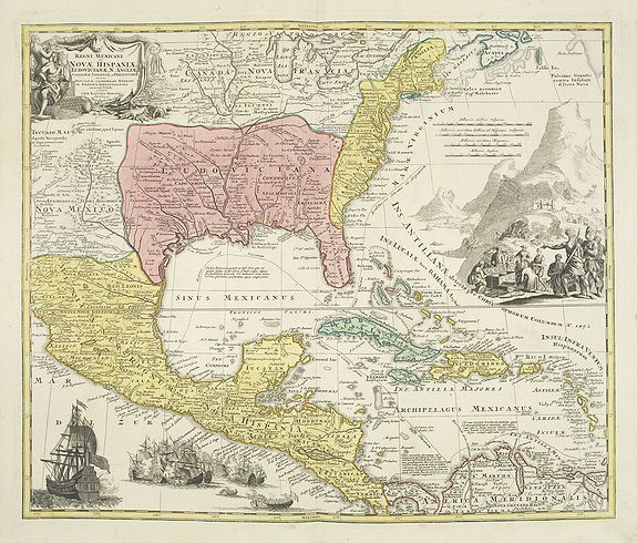 HOMANN, J.B., Regni Mexicani seu Novae Hispaniae, Floridae, Novae . . ., antique map, old maps