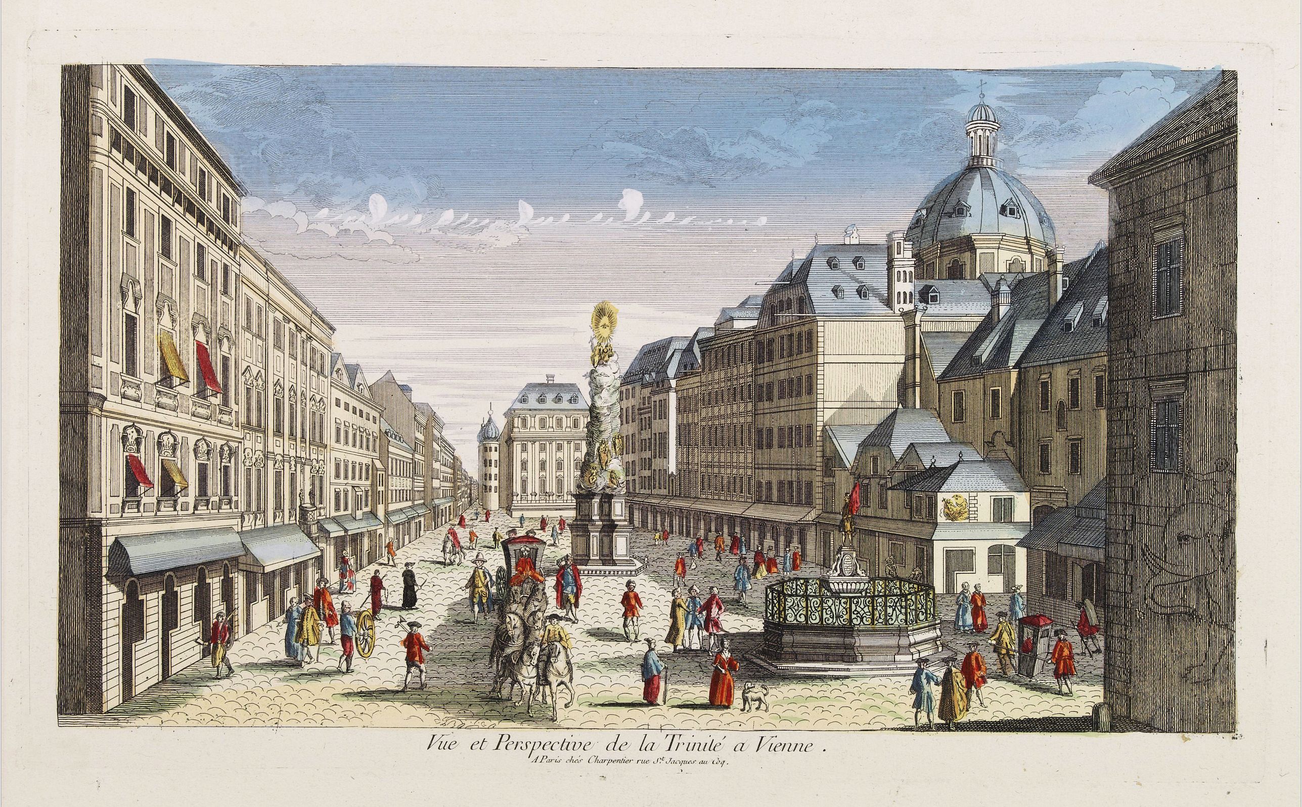 CHARPENTIER, Vue et Perspective de la Trinité a Vienne., antique map, old maps
