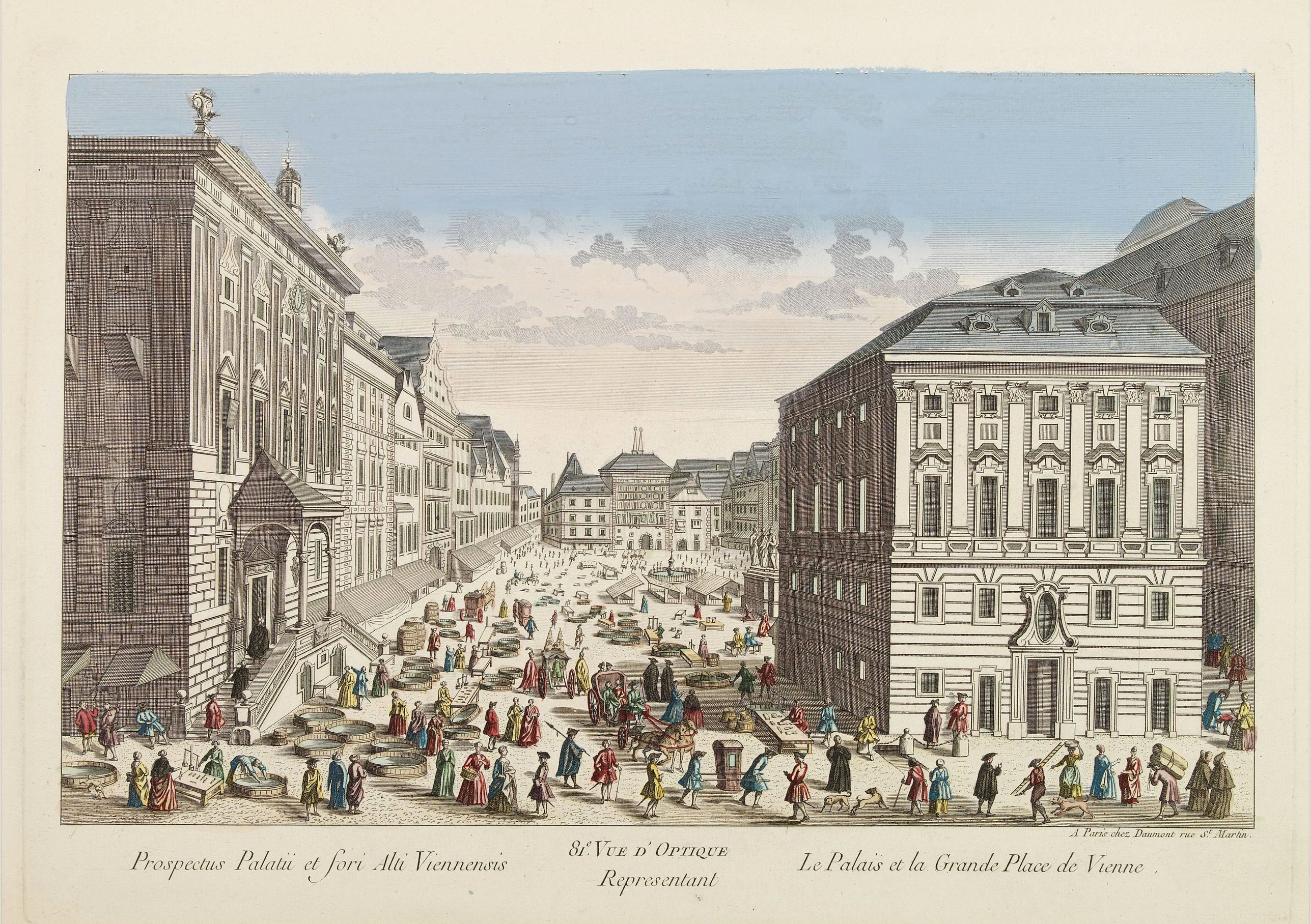 DAUMONT, 81e. Vue d'Optique Reprsentant Le Palais et la Grande Place de Vienne., antique map, old maps