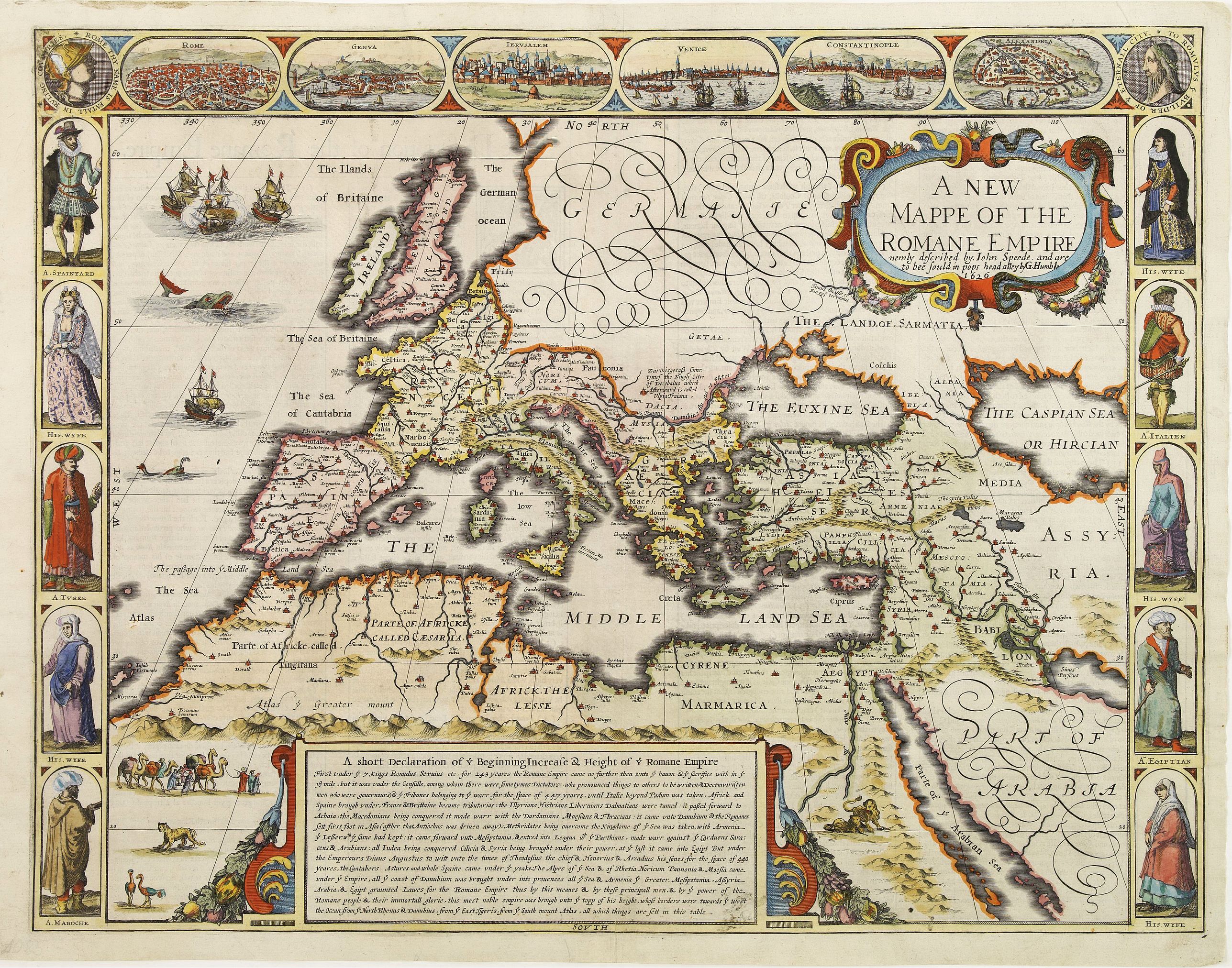 SPEED,J., A new mappe of the Romane Empire newly described by I:Speede.., antique map, old maps