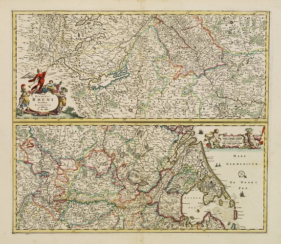 DE WIT, F., Totius Fluminis Rheni Novissima Descriptio ex officina., antique map, old maps