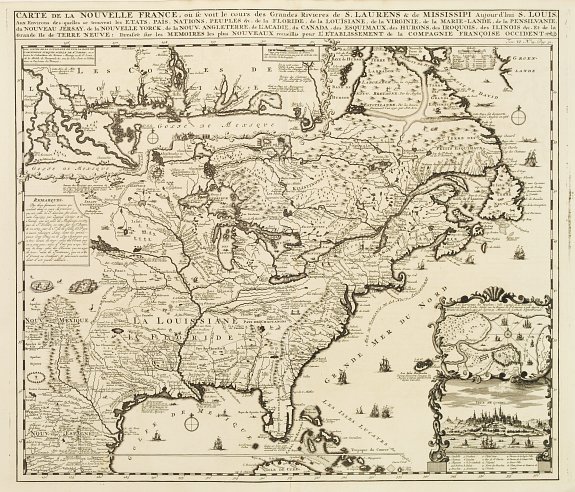 CHATELAIN,H., Carte de la Nouvelle France, ou se voit le cours des Grandes Rivieres de S. Laurens & de Mississipi.., antique map, old maps