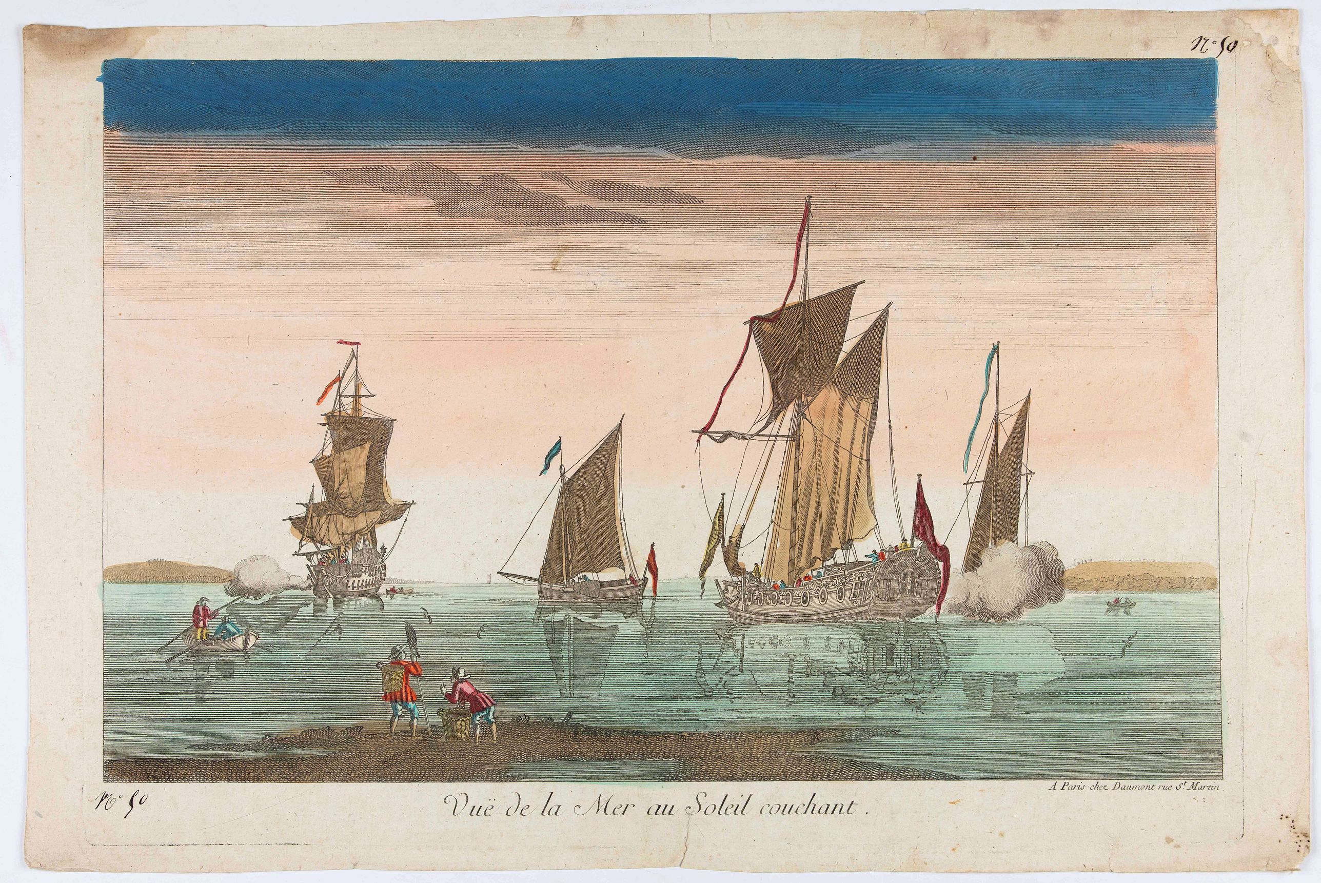 DAUMONT, Vuë de la Mer au Soleil couchant., antique map, old maps