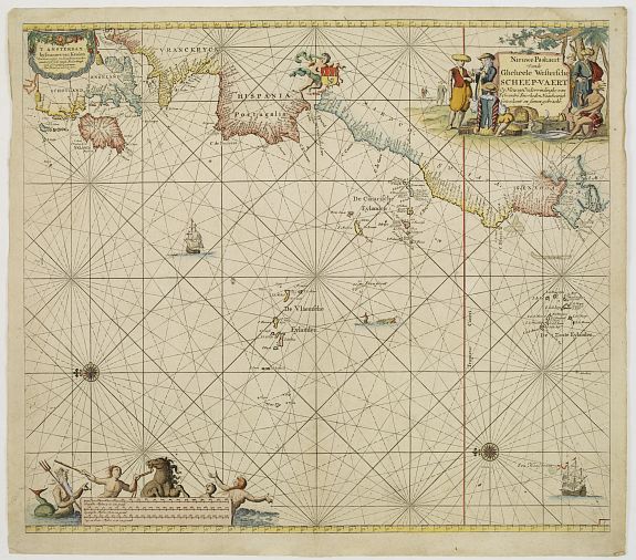 VAN KEULEN,J., Nieuwe Paskaert vande Gheheele Westersche Scheep-Vaert op Nieusuyt Ondervindinghe van Schrandre Stierheden Naaukeurigh Geteeckent en samengebracht., antique map, old maps