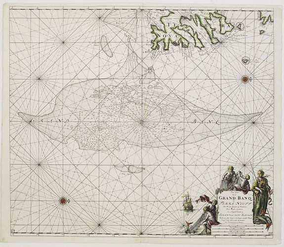 VAN KEULEN,J., Pas-kaart Van de Grand Banq by Terra Neuff.., antique map, old maps