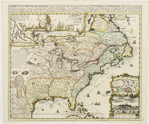 CHATELAIN,H., Carte de la Nouvelle France, ou se voi le cours.., antique map, old maps