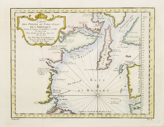 BELLIN,J.N., Carte Des Parties Du Nord-Ouest De L'Amerique Suivant les Voyages de Middleton et d Ellis.., antique map, old maps