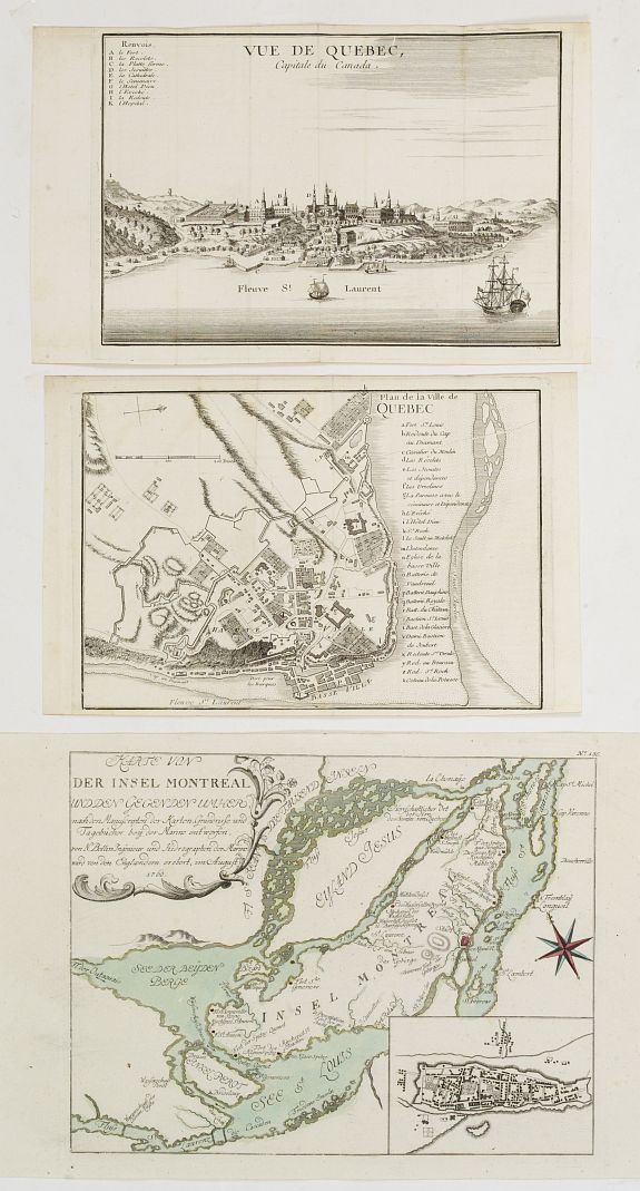 LE ROUGE,G.L. / RASPISCHEN HANDLUNG, Plan de la Ville de Quebec / Vue De Quebec, Capitale du Canada / Karte von der Insel Montreal.., antique map, old maps