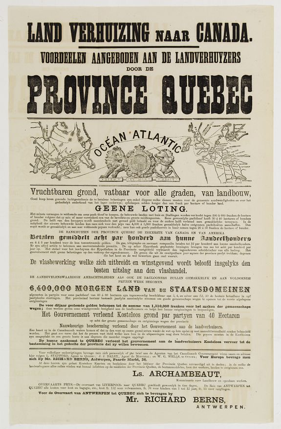 BERNS,R., Land Verhuizing naar Canada.., antique map, old maps