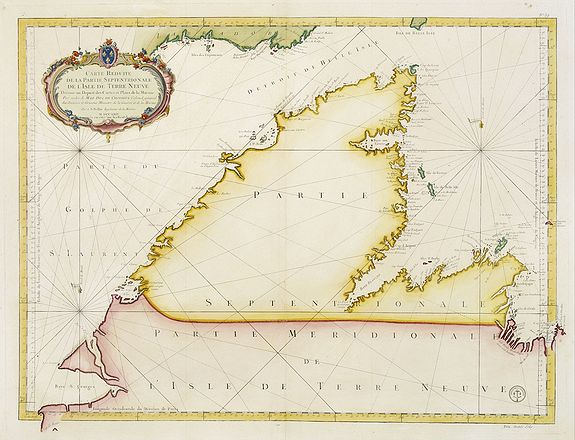BELLIN, J.N., Carte Réduite De La Partie Septentrionale De L'' Isle De Terre Neuve.., antique map, old maps
