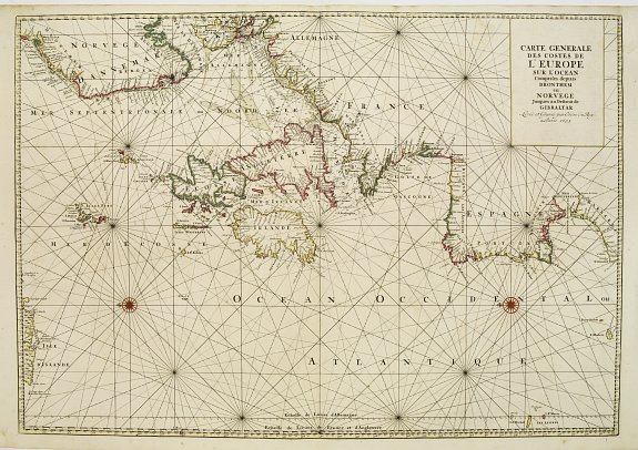 JAILLOT, A.H., Carte generale des costes de L'Europe sur l'Ocean comprises depuis Dronthem en Norvege jusques au Destroit de Gibraltar., antique map, old maps