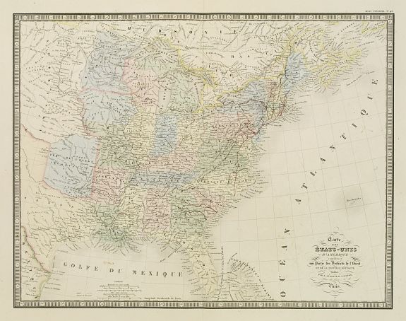 ANDRIVEAU, J. / GOUJON,J., Carte des Etats-Unis d''''Amérique comprenant une Partie des Districts de l''''Ouest et de la Nouvelle Bretagne.., antique map, old maps