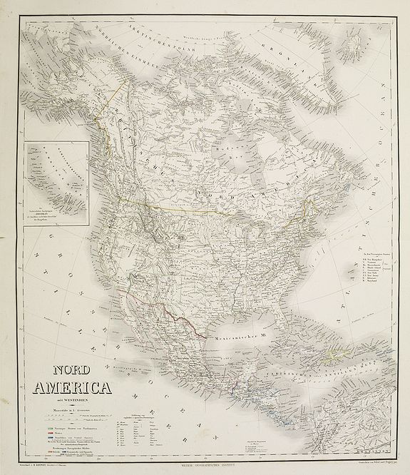 GEOGRAPHISCHES INSTITUT., Nord America mit Westindien. . ., antique map, old maps