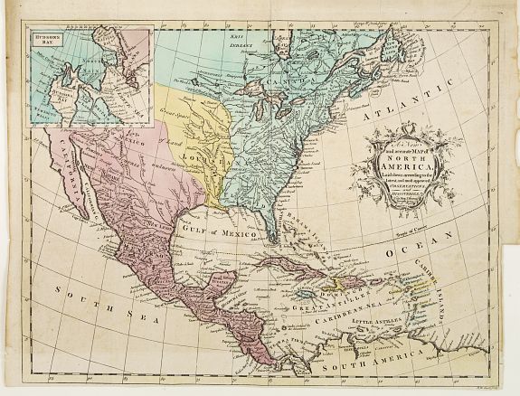 HINTON,J., A New and accurate Map of North America, Laid down according to the latest and most approved Observations.., antique map, old maps