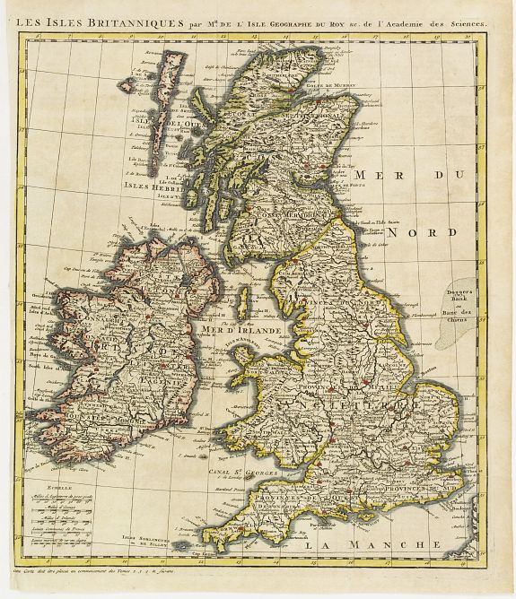 ANONYMOUS, Les Isles Britanniques par Mr. De L'Isle. Geographe du Roy &c., antique map, old maps