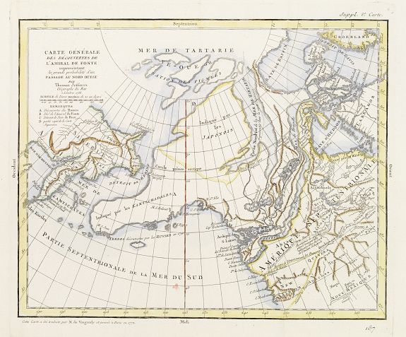 DIDEROT,D., Carte générale des découvertes de l'Admiral de Fonte .., antique map, old maps