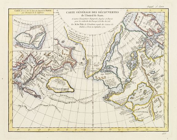 DIDEROT,D., Carte générale des découvertes de l'Admiral de Fonte .., antique map, old maps