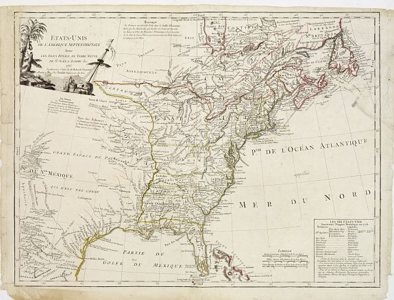 VAUGONDY,R. / BOUDET, ETATS-UNIS / DE L'AMÉRIQUE SEPTENTRIONALE / Avec / LES ISLES ROYALE, DE TERRE NEUVE, / DE S.T JEAN, L'ACADIE, &c. / 1785. / Supplement a l'Atlas de M. Robert de Vaugondy. / a Paris Ches Boudet Ingenieur du Roi., antique map, old maps