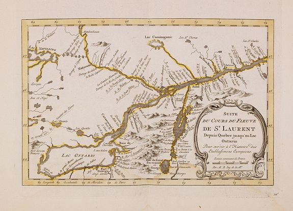 HARREVELT, E. van / CHANGUION, D.J., Suite du cours du Fleuve de St.Laurent Depuis Quebec jusqu'au Lac Ontario.., antique map, old maps