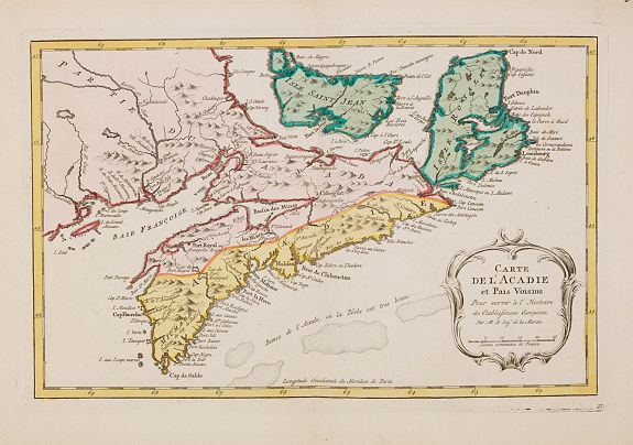 HARREVELT, E.van / CHANGUION, D. J., Carte de L'Acadie et Pais Voisins. . ., antique map, old maps