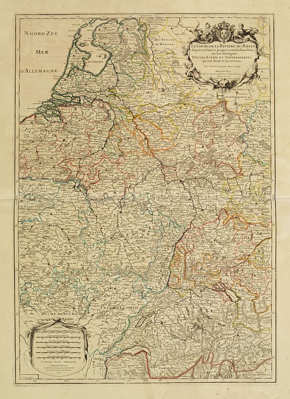SANSON,N/ JAILLOT,A.H., Le Cours de la Riviere du Rhein depuis sa Sources jusques a son Emboucheure ou sont distingues Tous les Etats et Souverainetes?, antique map, old maps