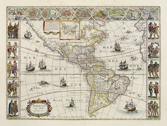 BLAEU,W., Americae Nova Tabula., antique map, old maps