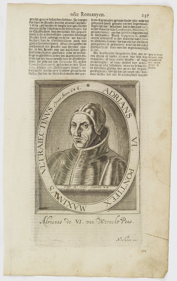DE CLERCK, N., Adrians VI. Pontifex Maximus Ultraiectinus Vixit Annos 64 1/2., antique map, old maps
