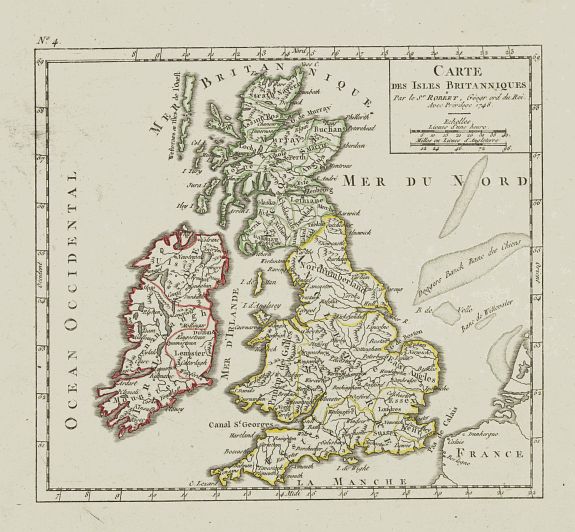 VAUGONDY,R. de, Carte des Isles Britanniques., antique map, old maps