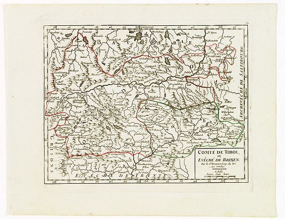 VAUGONDY, R. de, Comté de Tirol, et Evêché de Brixen., antique map, old maps