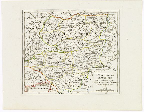VAUGONDY, R. de, L'Archiduché d' Autriche et les Duchés de Stirie, Carinthie et Carniole., antique map, old maps